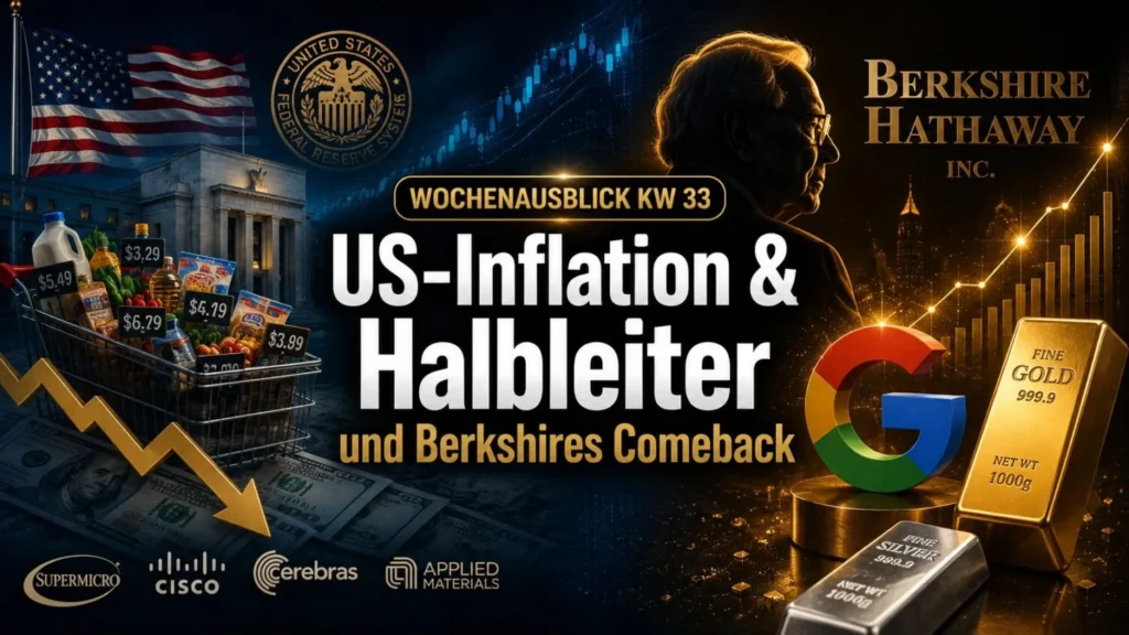 Titelbild zum Wochenausblick KW 33 2026 mit US-Inflation und Halbleiter-Aktien