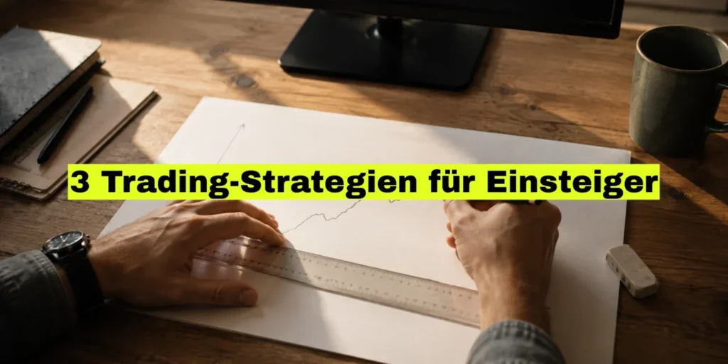 Zwei Hände zeichnen mit Bleistift und Lineal eine Kurslinie auf ein Blatt Papier, daneben ein ausgeschalteter Monitor und eine Tasse